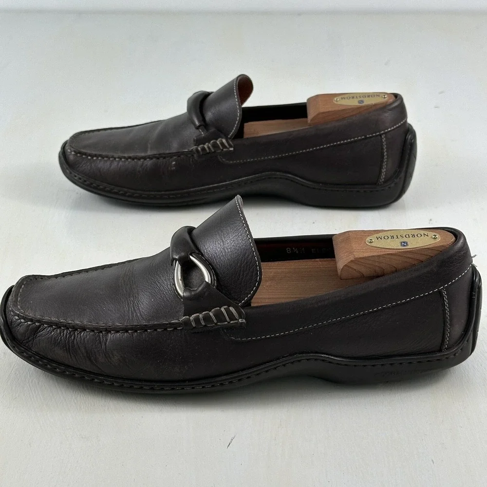 Donald J Pliner‎ Men's Leather Driving Shoes 8.5 Brown Mocs Horsebit Loafers